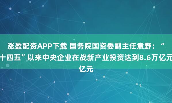 涨盈配资APP下载 国务院国资委副主任袁野：“十四五”以来中央企业在战新产业投资达到8.6万亿元